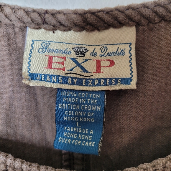 Express Vintage Corduroy Jumper Dress Brown Mini Casual 90s Pockets Size Large - Picture 6 of 8